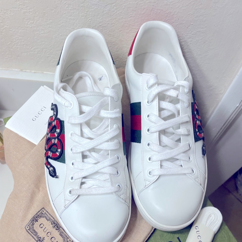 Gucci Ace Embroidered Snake Sneakers Man Italian Size 8 1/2